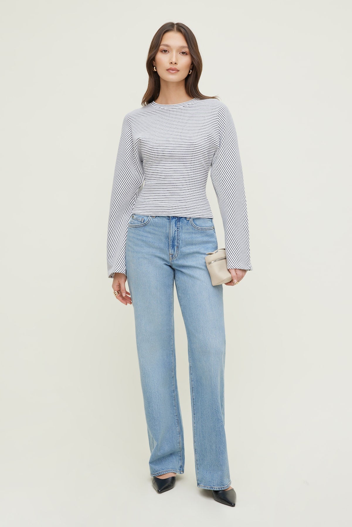 Dynamite Outlets | Striped Dolman Heavy Cotton Top White