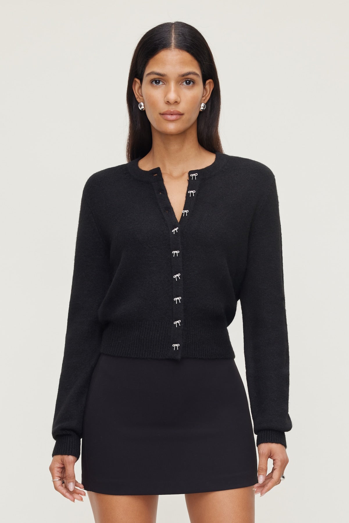 Dynamite On Sale | Rebecca Bow Button Cardigan Black