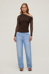 Dynamite Online | Cleo Printed Mesh Long Sleeve Top Brown
