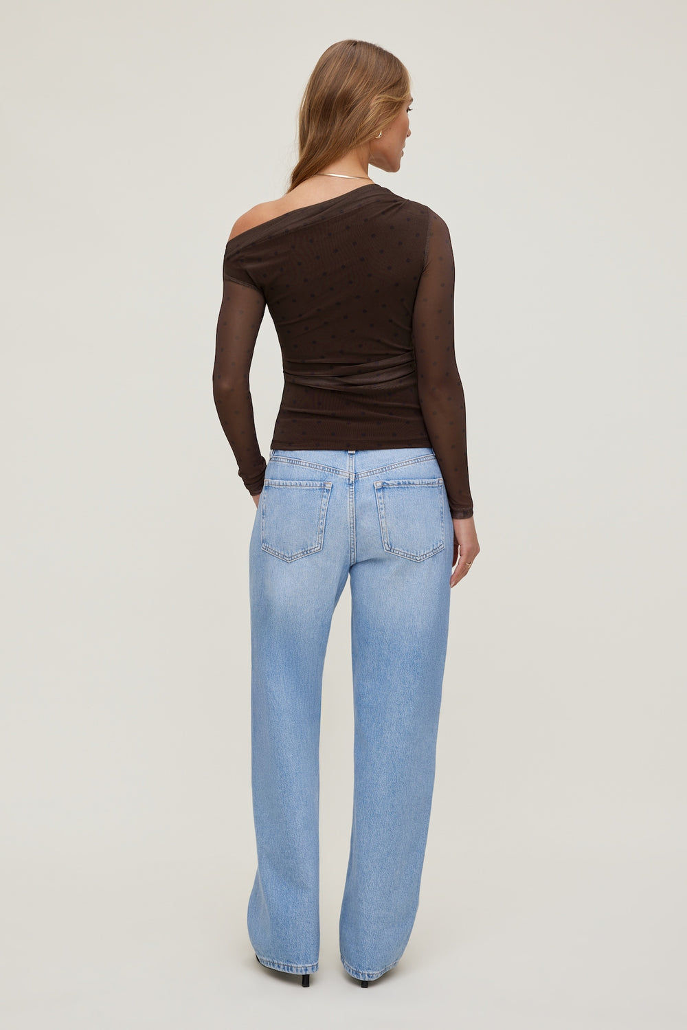 Dynamite Online | Cleo Printed Mesh Long Sleeve Top Brown