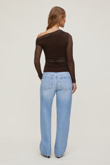Dynamite Online | Cleo Printed Mesh Long Sleeve Top Brown