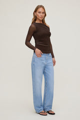 Dynamite Online | Cleo Printed Mesh Long Sleeve Top Brown