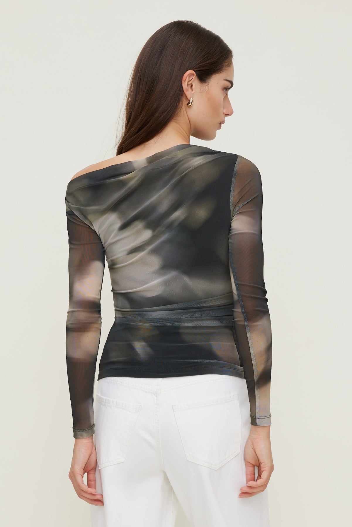 Dynamite Discount | Cleo Printed Mesh Long Sleeve Top Brown