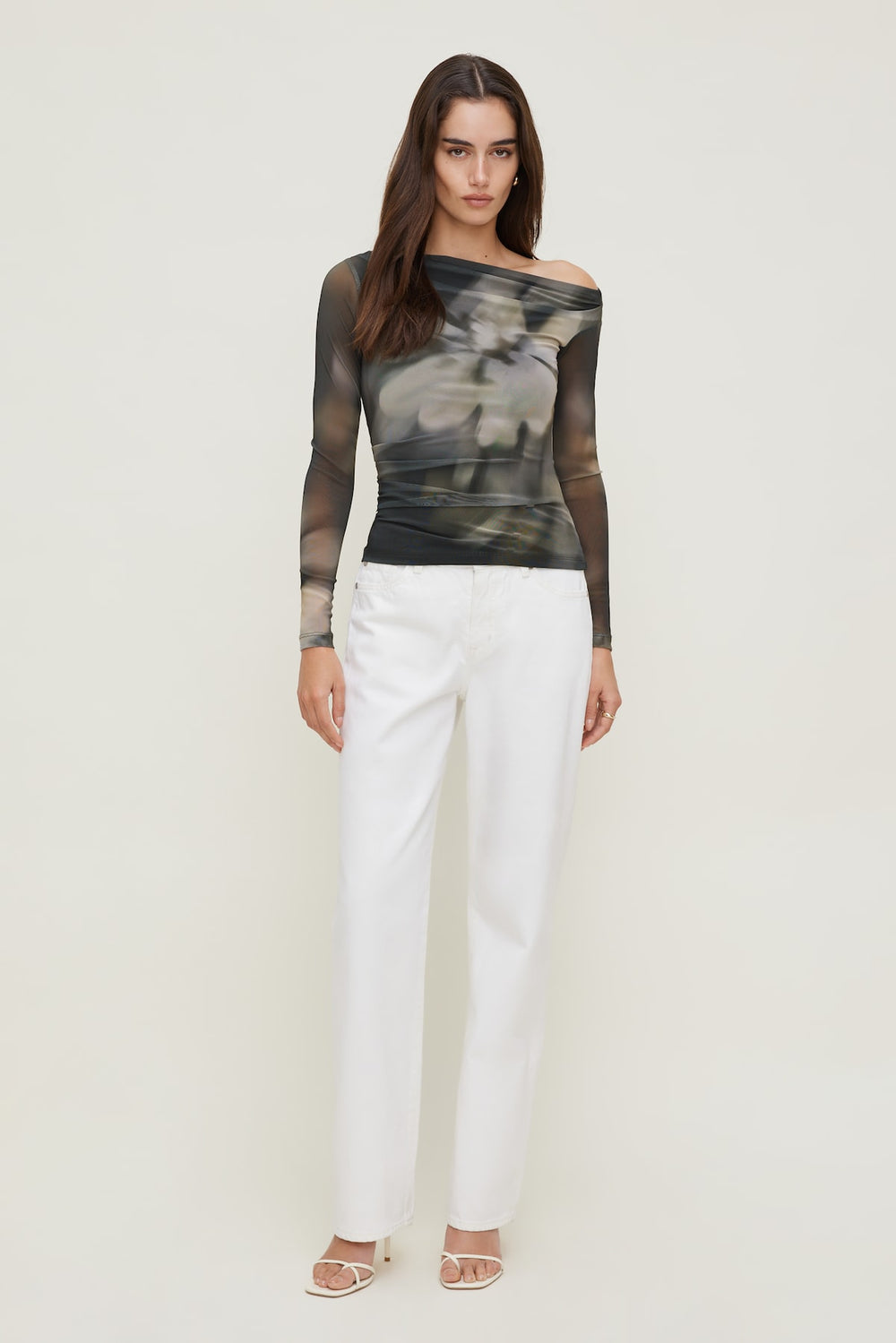 Dynamite Discount | Cleo Printed Mesh Long Sleeve Top Brown