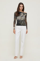 Dynamite Discount | Cleo Printed Mesh Long Sleeve Top Brown