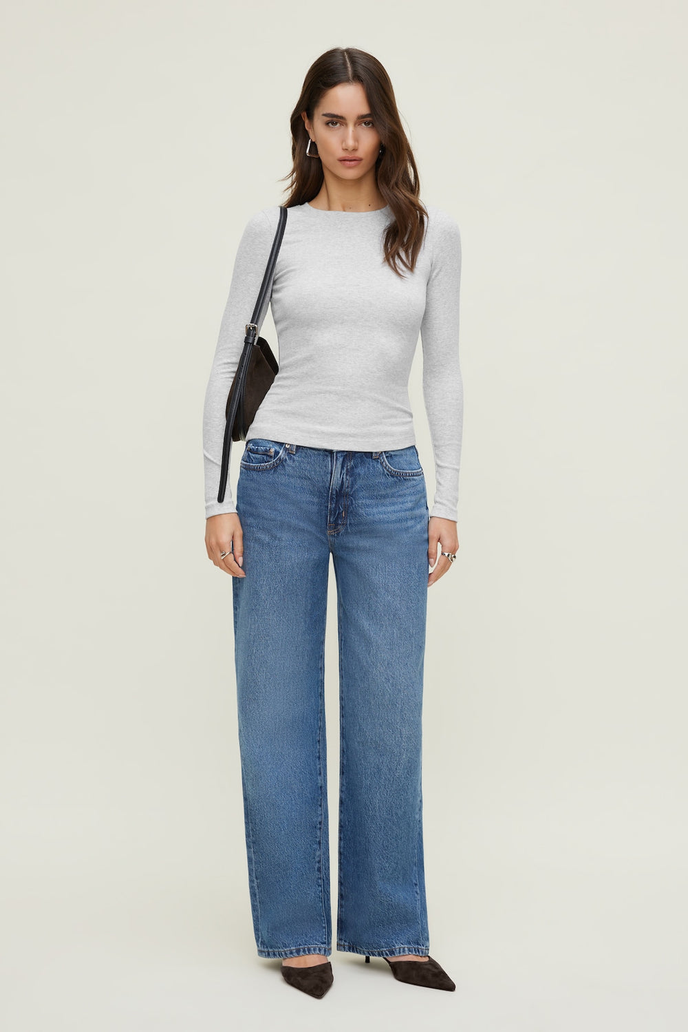 Dynamite Website Shop | Tedi Ribbed Long Sleeve T Shirt Gray