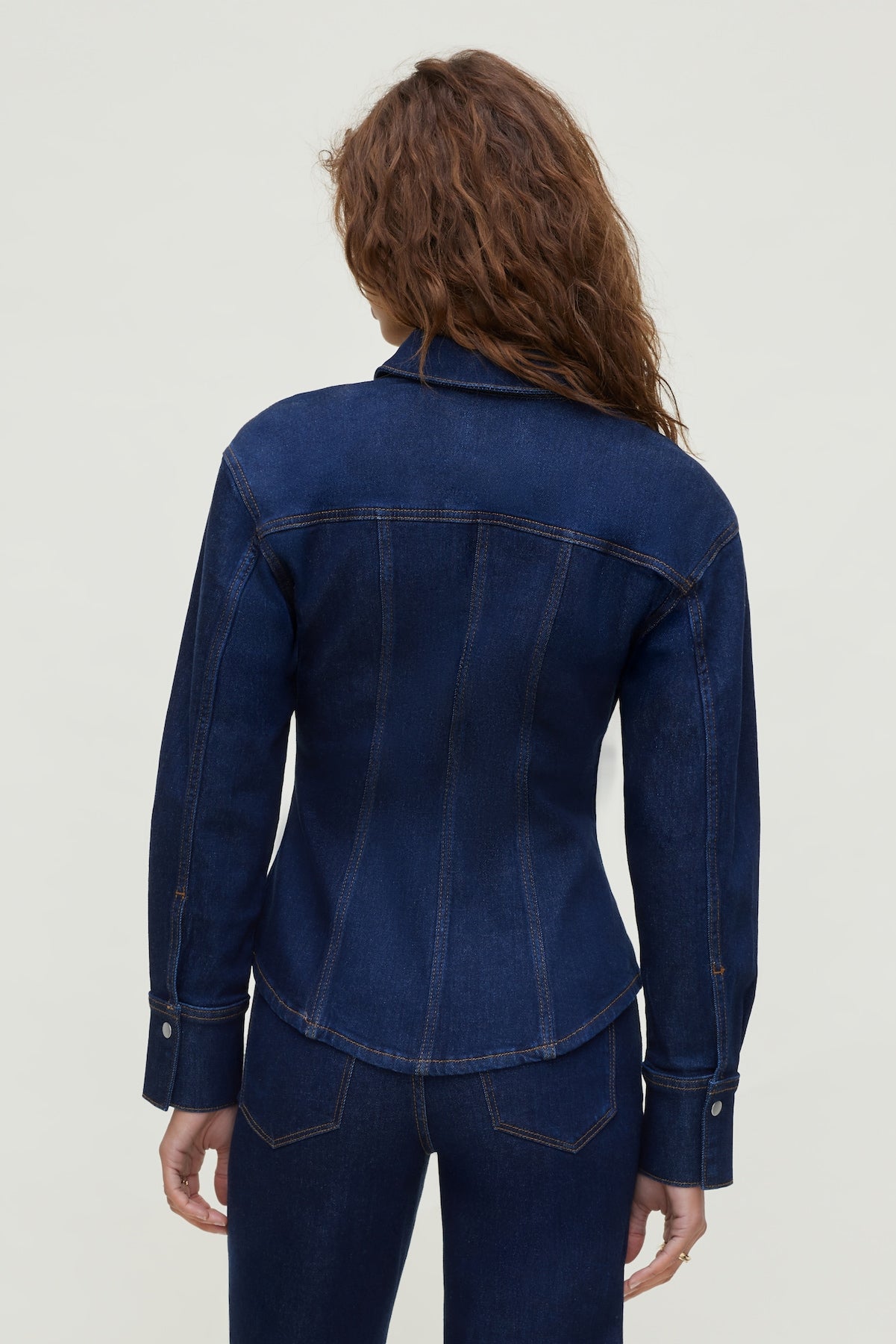 Dynamite Online | Cinched Stretch Denim Shirt Blue