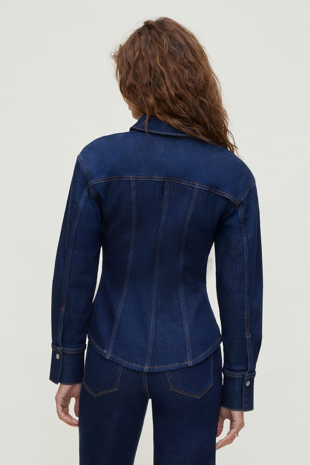 Dynamite Online | Cinched Stretch Denim Shirt Blue