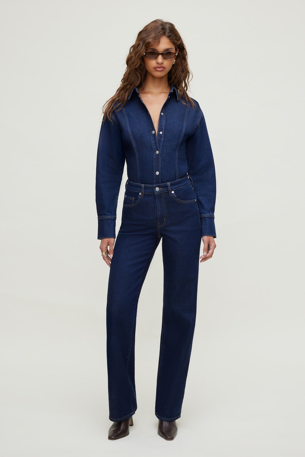 Dynamite Online | Cinched Stretch Denim Shirt Blue