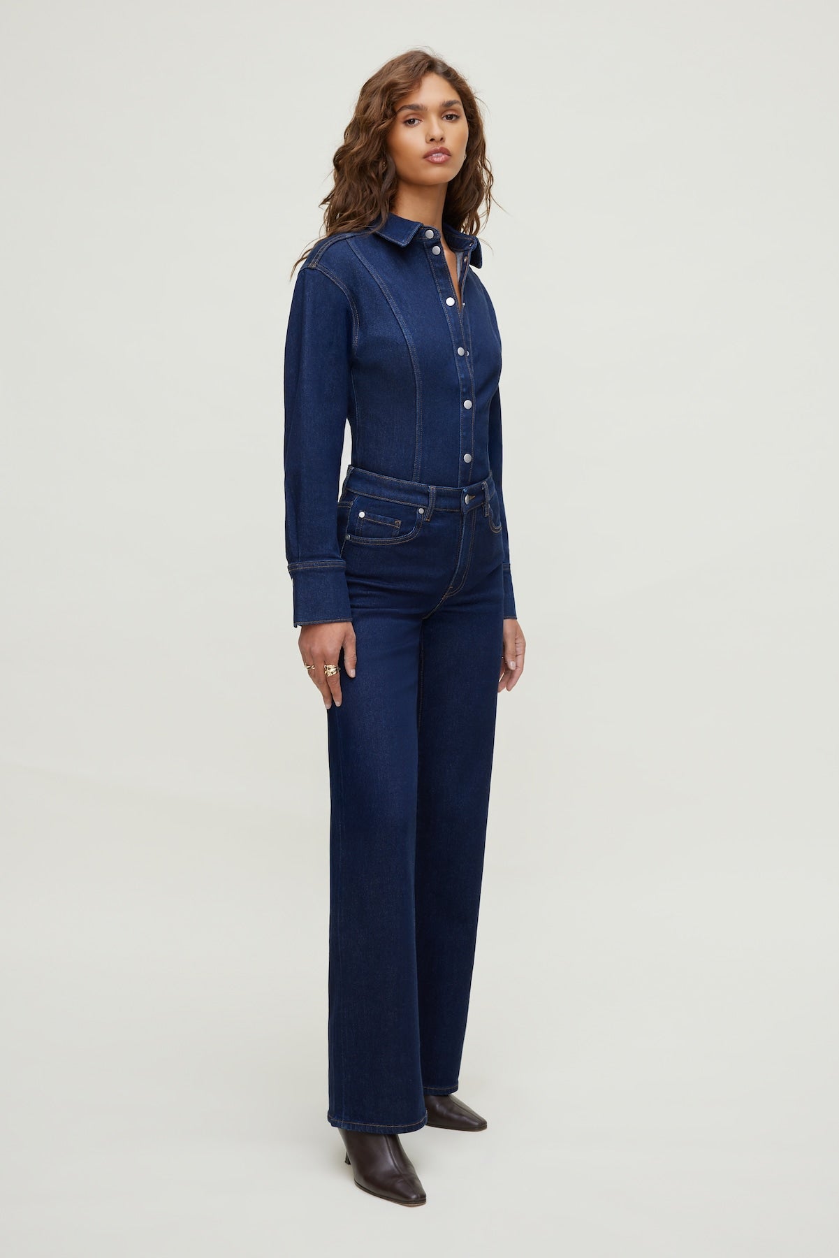 Dynamite Online | Cinched Stretch Denim Shirt Blue