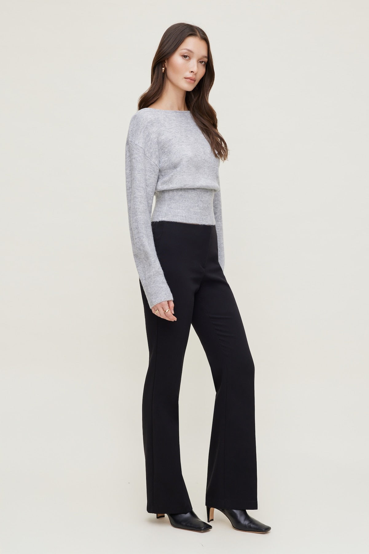 Dynamite Outlet | Juliet Cinched Boat Neck Sweater Gray