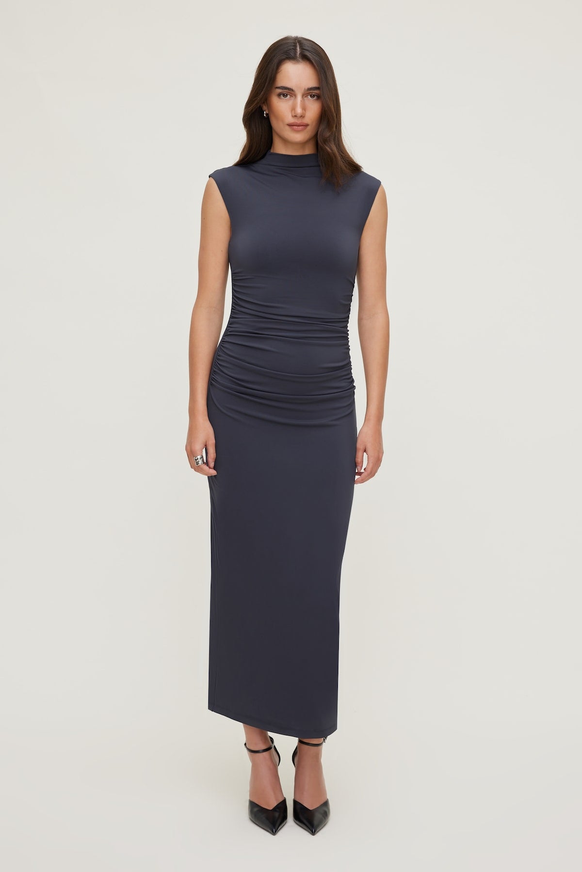 Dynamite On Sale | Bria Sculpt Mock Neck Maxi Dress Blue