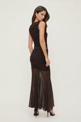Dynamite US | Ruched Mesh Maxi Skirt Brown