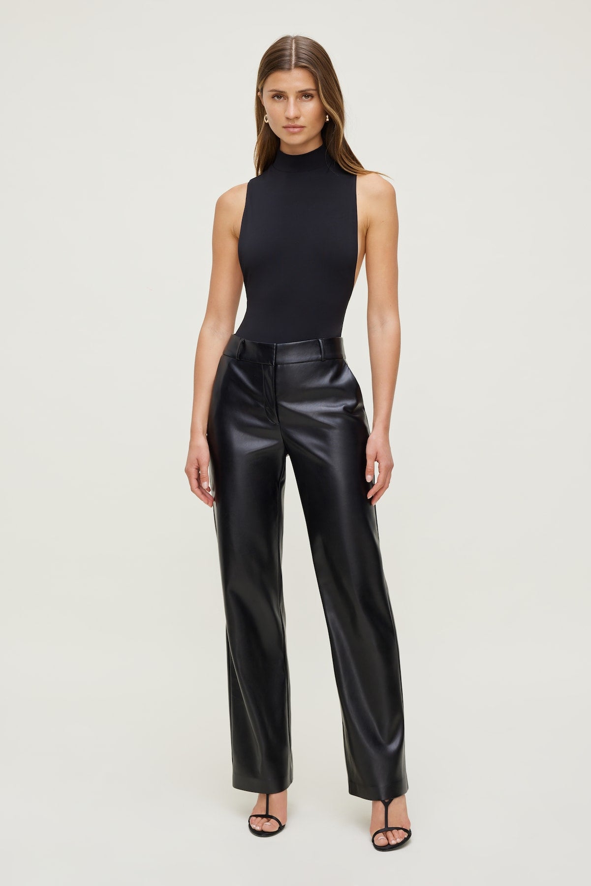 Dynamite Online | Camelia Straight Leg Faux Leather Pants Black