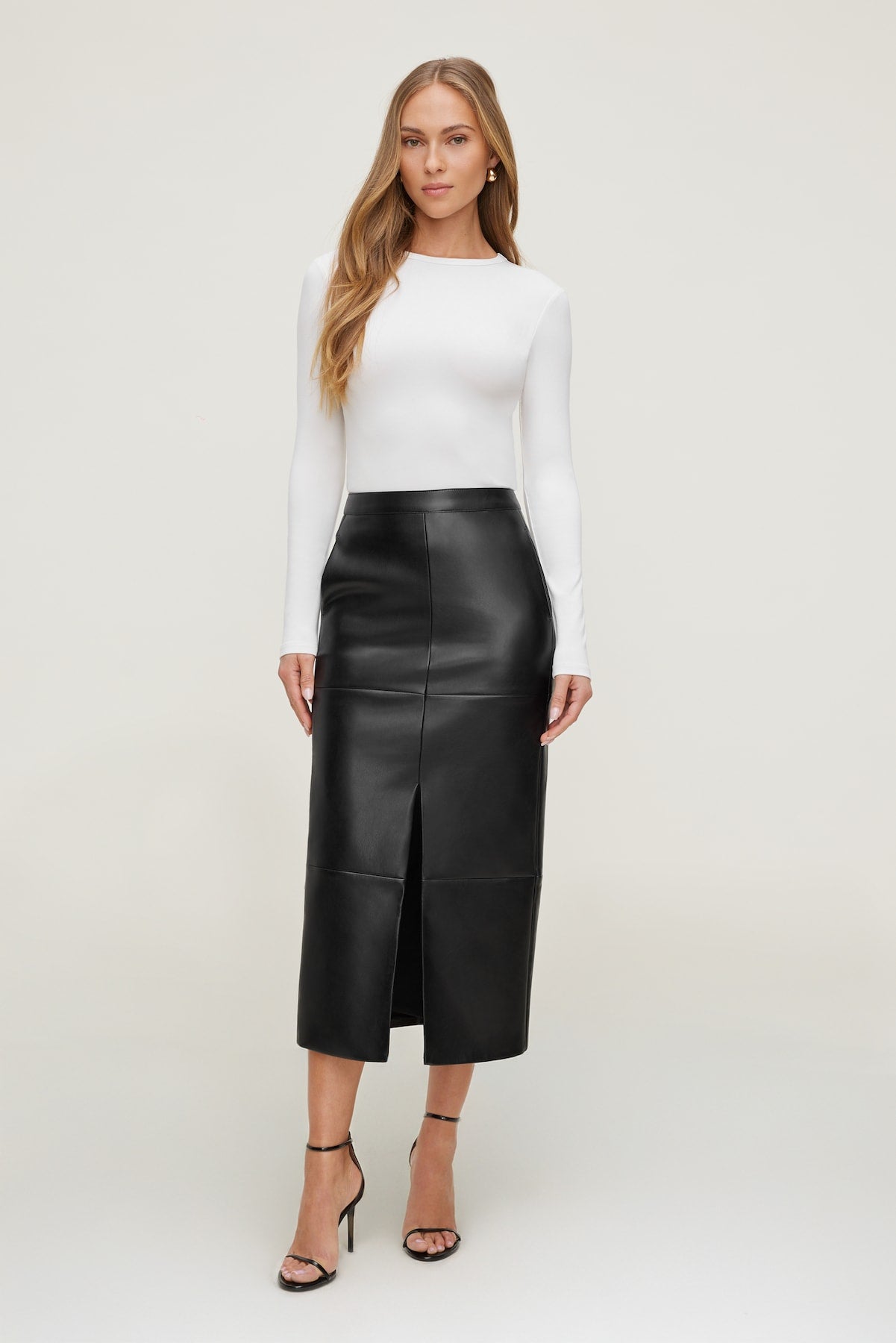 Dynamite Website Shop | Structured Faux Leather Midi Skirt Black