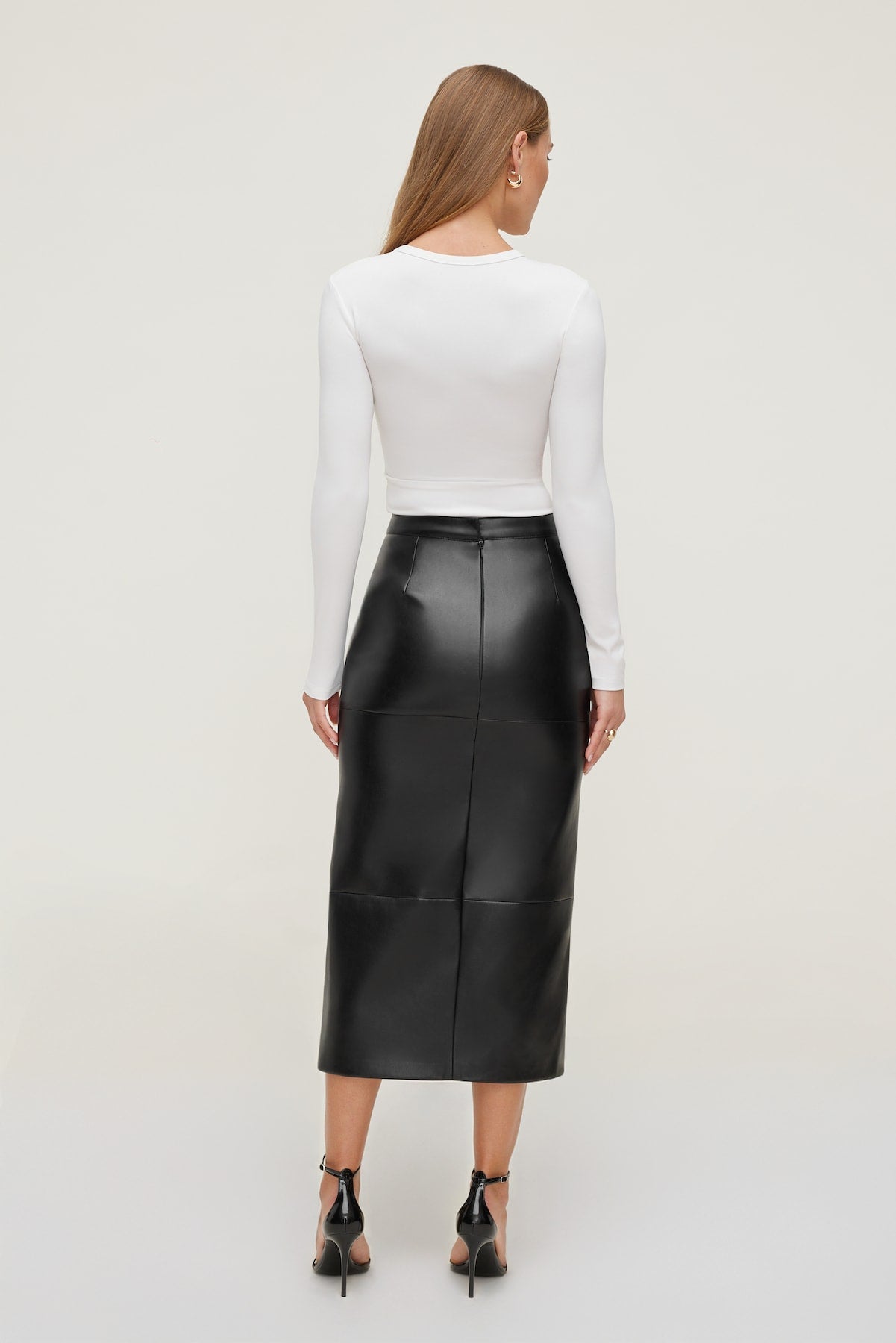 Dynamite Website Shop | Structured Faux Leather Midi Skirt Black