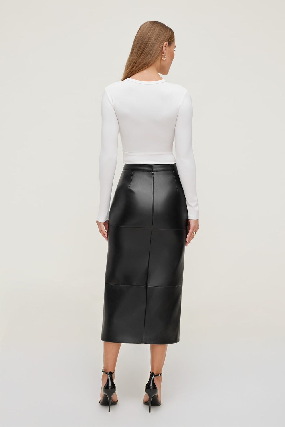 Dynamite Website Shop | Structured Faux Leather Midi Skirt Black
