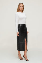 Dynamite Website Shop | Structured Faux Leather Midi Skirt Black