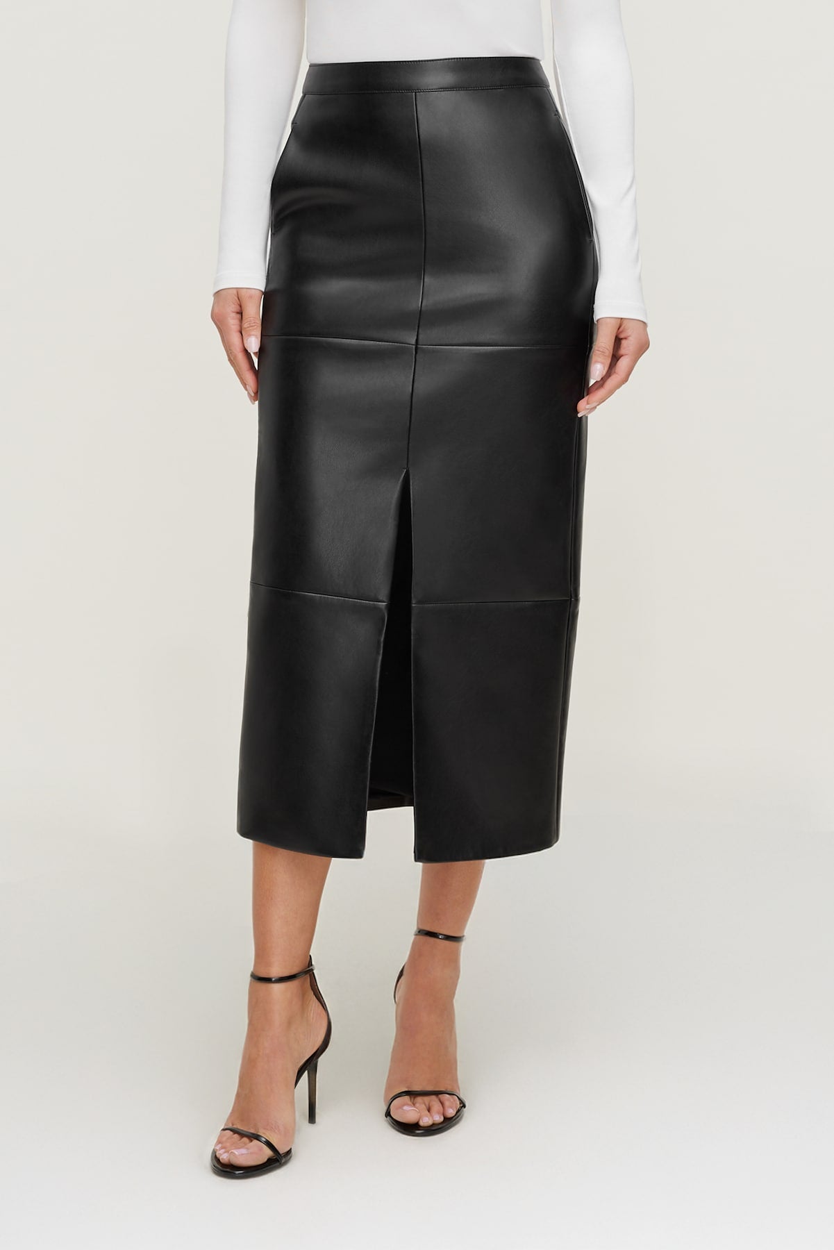Dynamite Website Shop | Structured Faux Leather Midi Skirt Black