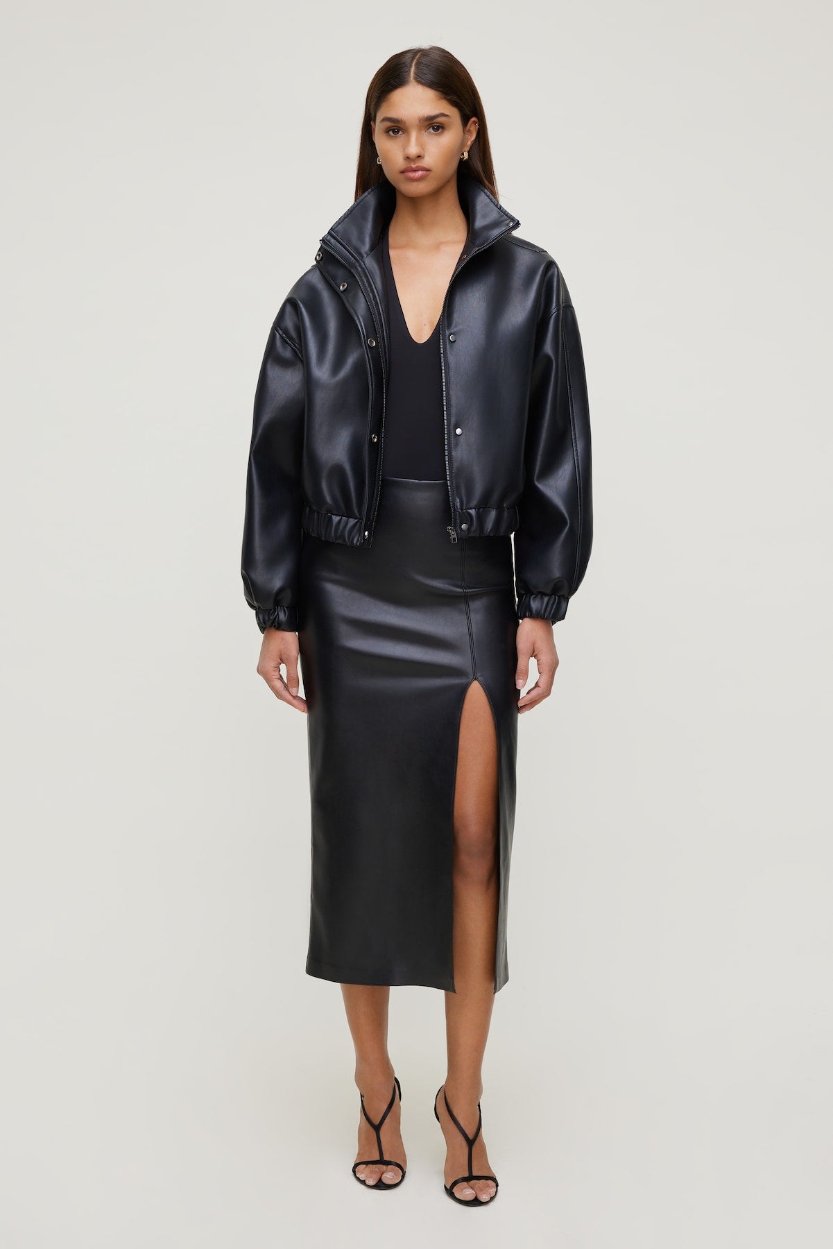 Dynamite Outlets | Marlow Faux Leather Midi Skirt Black