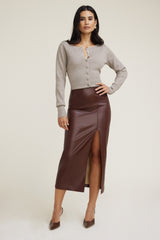 Dynamite Website Shop | Marlow Faux Leather Midi Skirt Brown