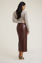 Dynamite Website Shop | Marlow Faux Leather Midi Skirt Brown