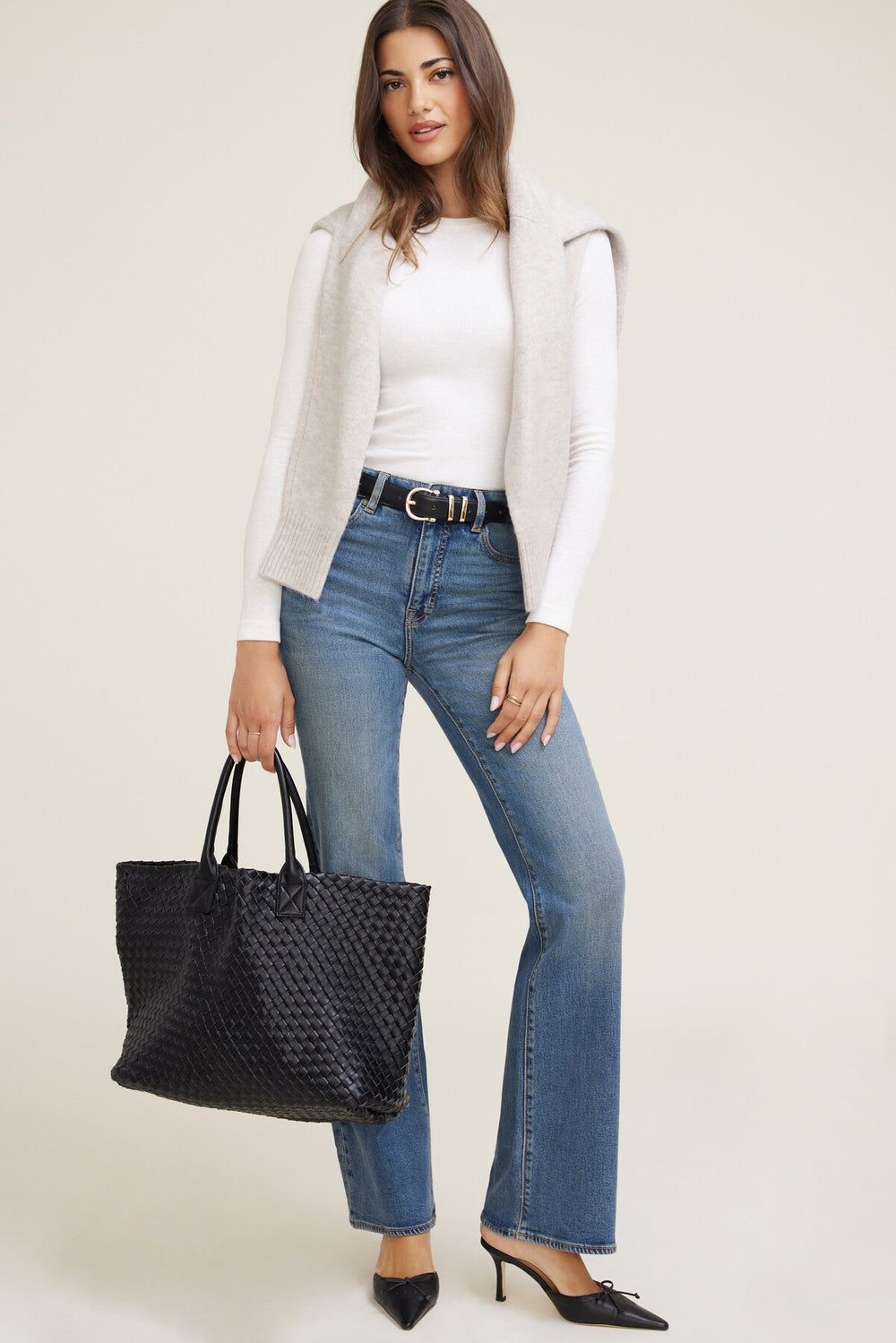 Dynamite On Sale | Oversized Woven Faux Leather Tote BLACK