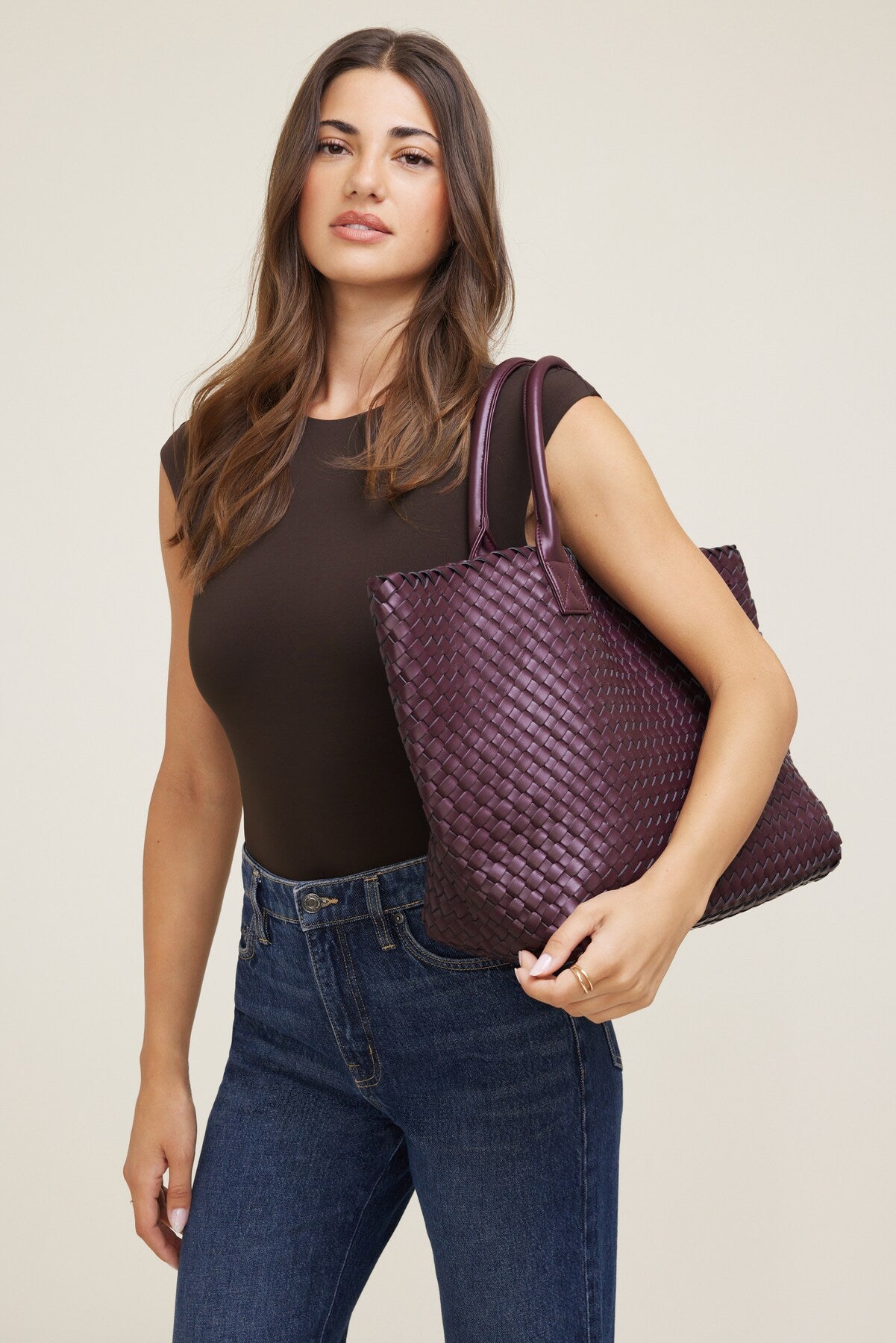 Dynamite Discount | Oversized Woven Faux Leather Tote Red