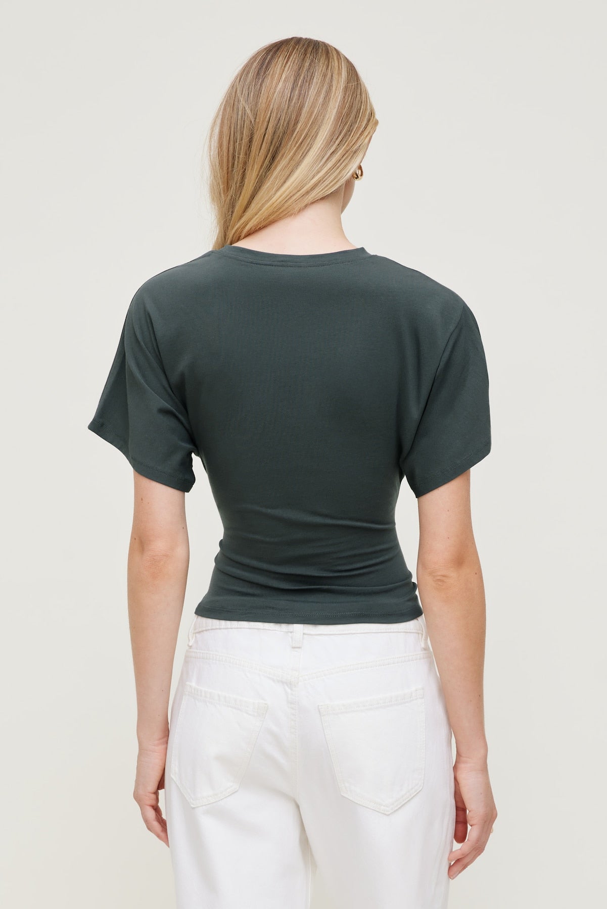 Dynamite Outlets | Andrea Shirred Jersey T Shirt Green