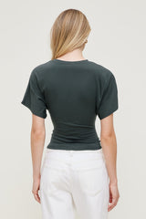 Dynamite Outlets | Andrea Shirred Jersey T Shirt Green