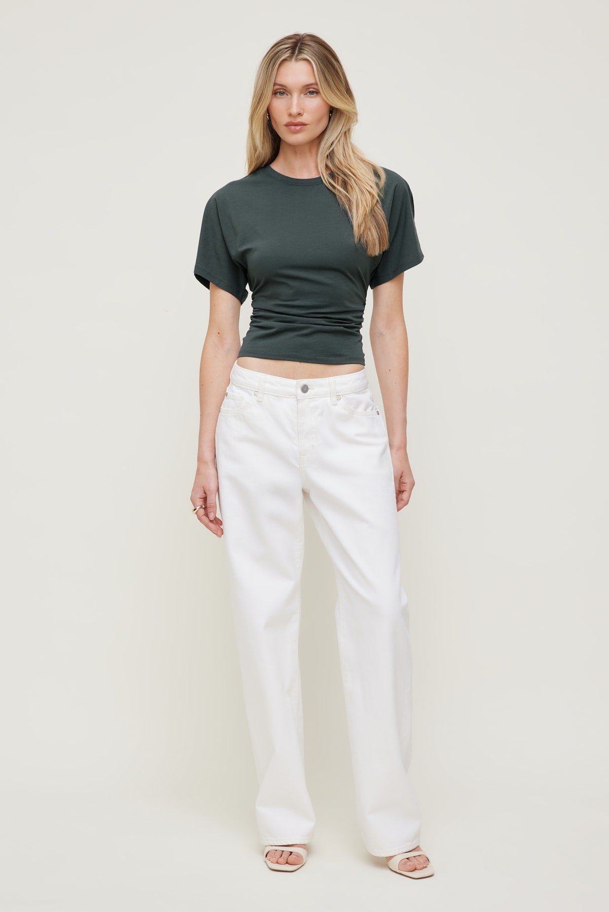 Dynamite Outlets | Andrea Shirred Jersey T Shirt Green
