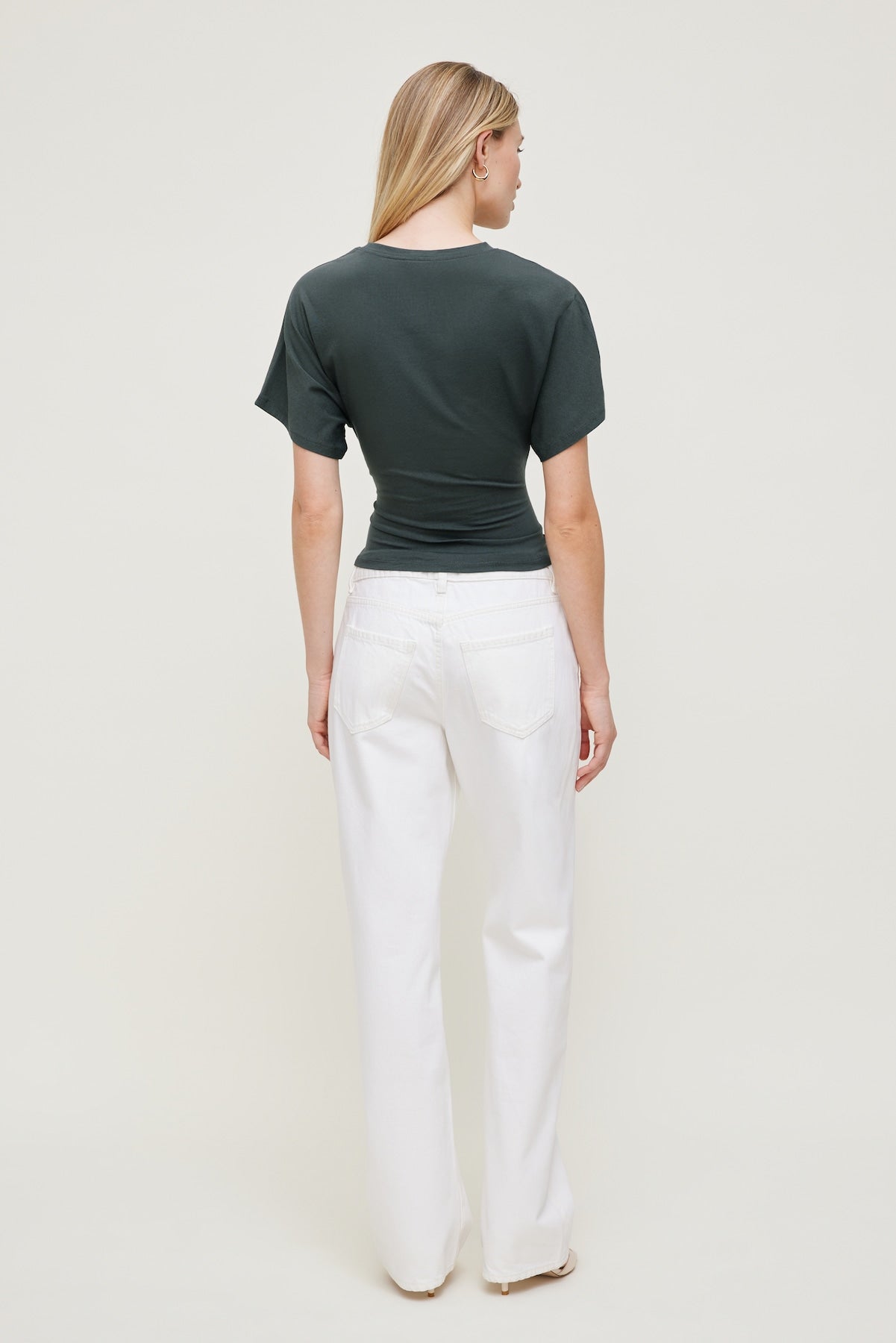 Dynamite Outlets | Andrea Shirred Jersey T Shirt Green