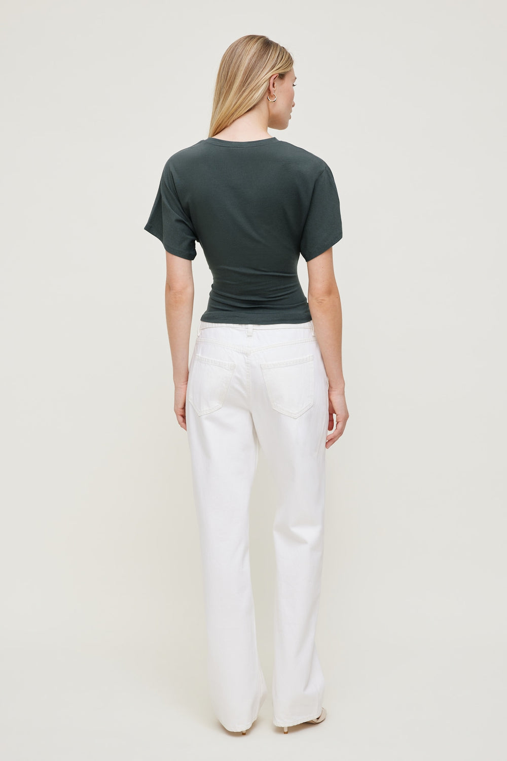 Dynamite Outlets | Andrea Shirred Jersey T Shirt Green