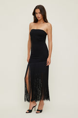 Dynamite US | Ponte Fringe Maxi Tube Dress Black