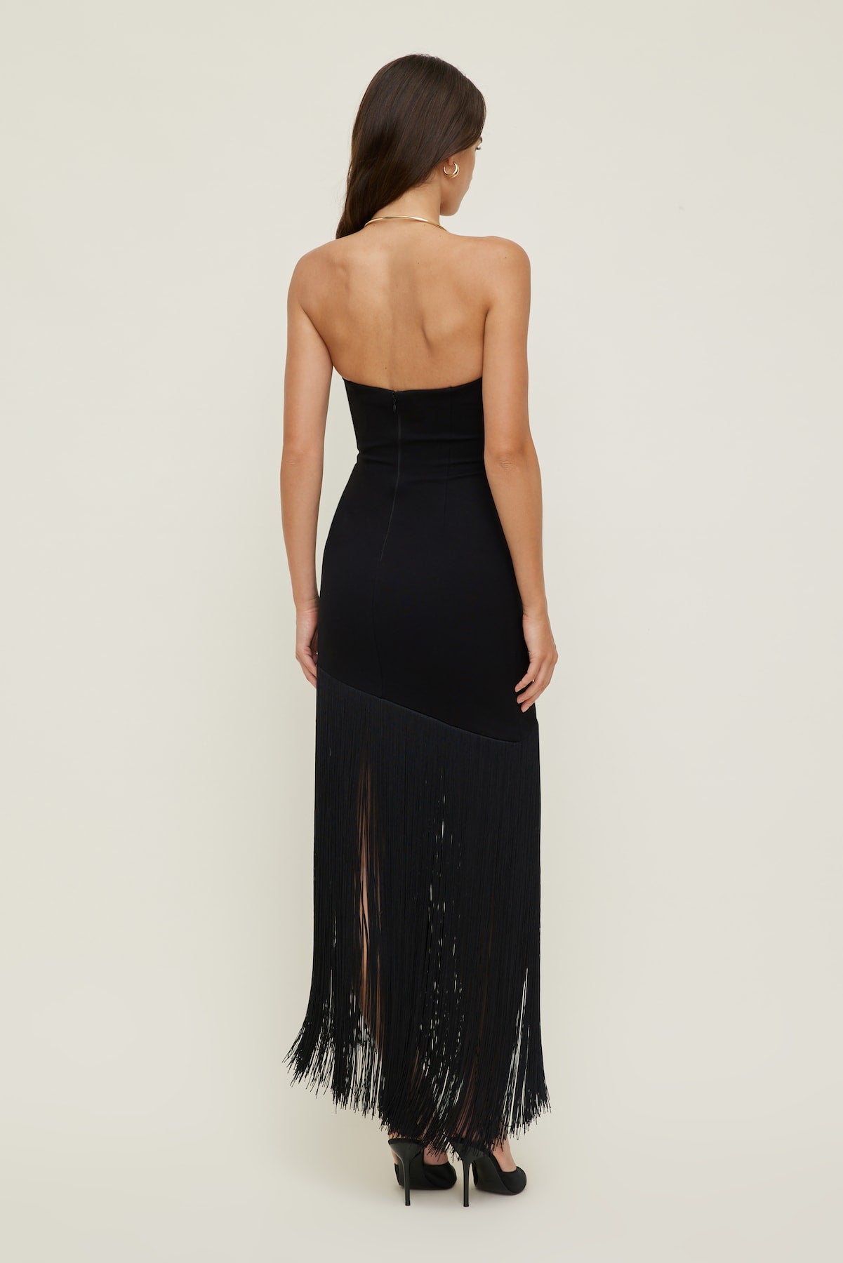 Dynamite US | Ponte Fringe Maxi Tube Dress Black
