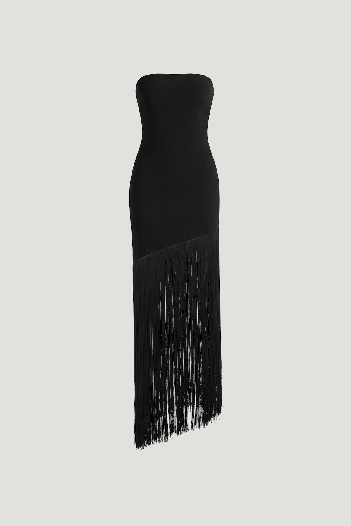 Dynamite US | Ponte Fringe Maxi Tube Dress Black