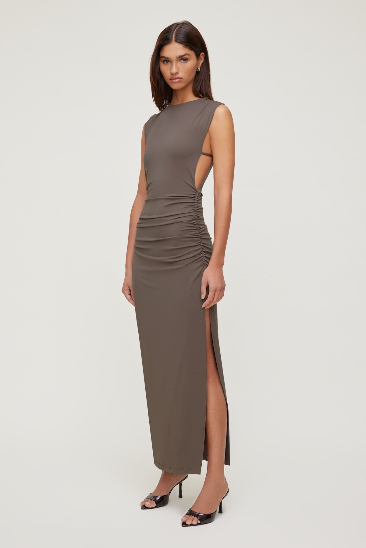 Dynamite Website Shop | Sculpt Open Side Maxi Dress Brown