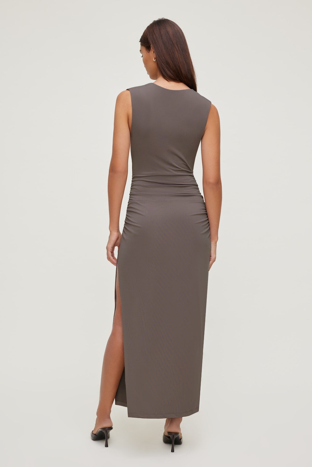 Dynamite Website Shop | Sculpt Open Side Maxi Dress Brown