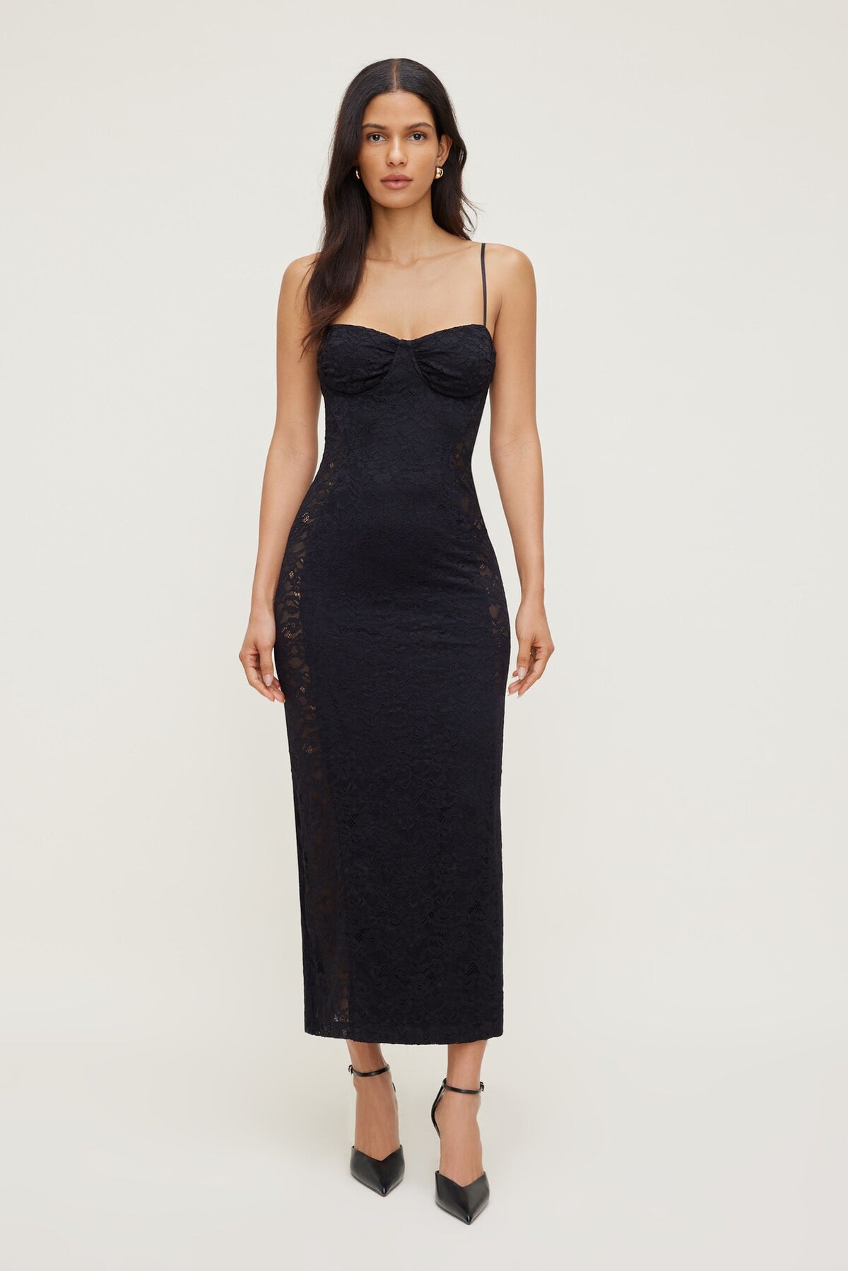 Dynamite On Sale | Sheer Side Lace Maxi Dress Black