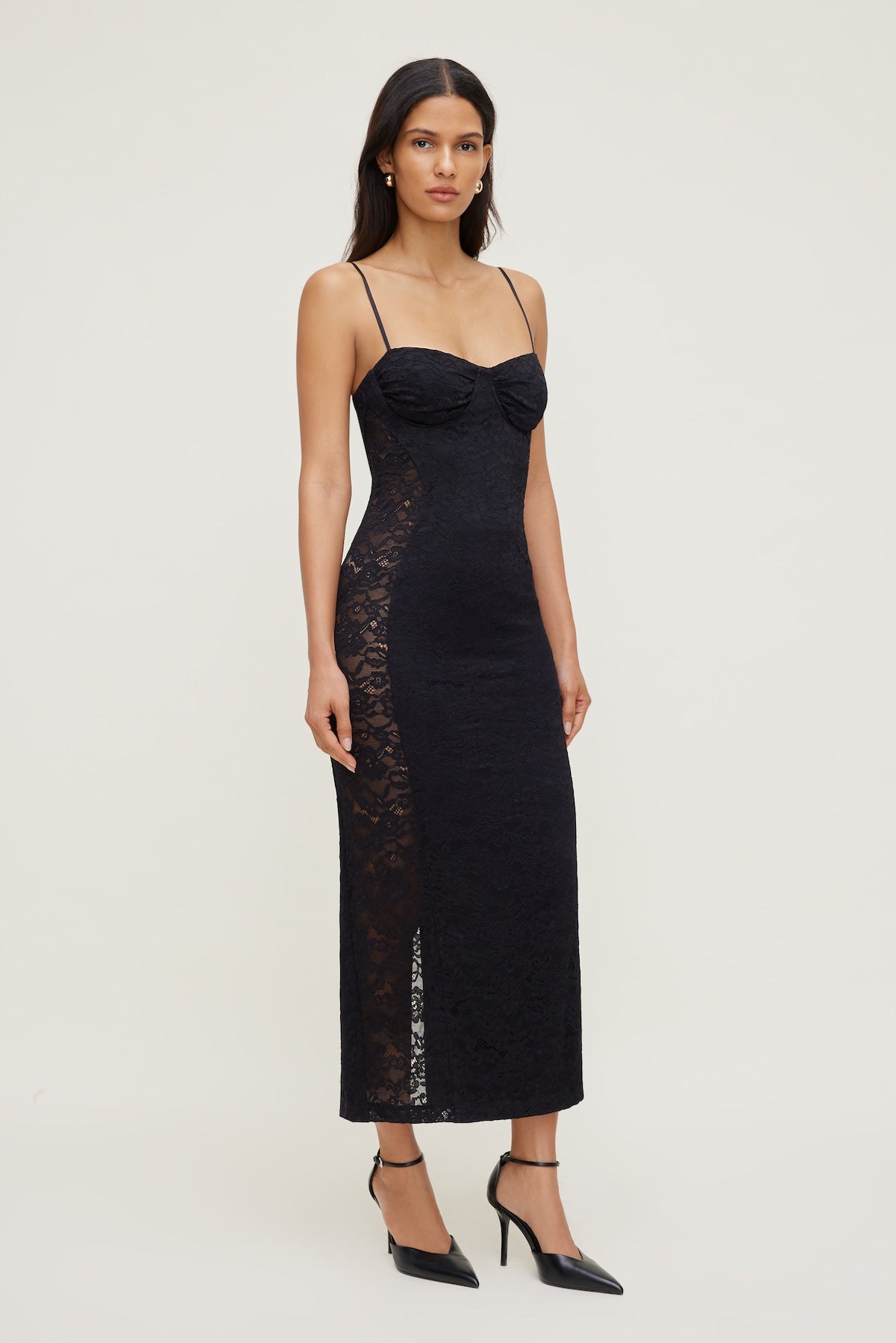 Dynamite On Sale | Sheer Side Lace Maxi Dress Black