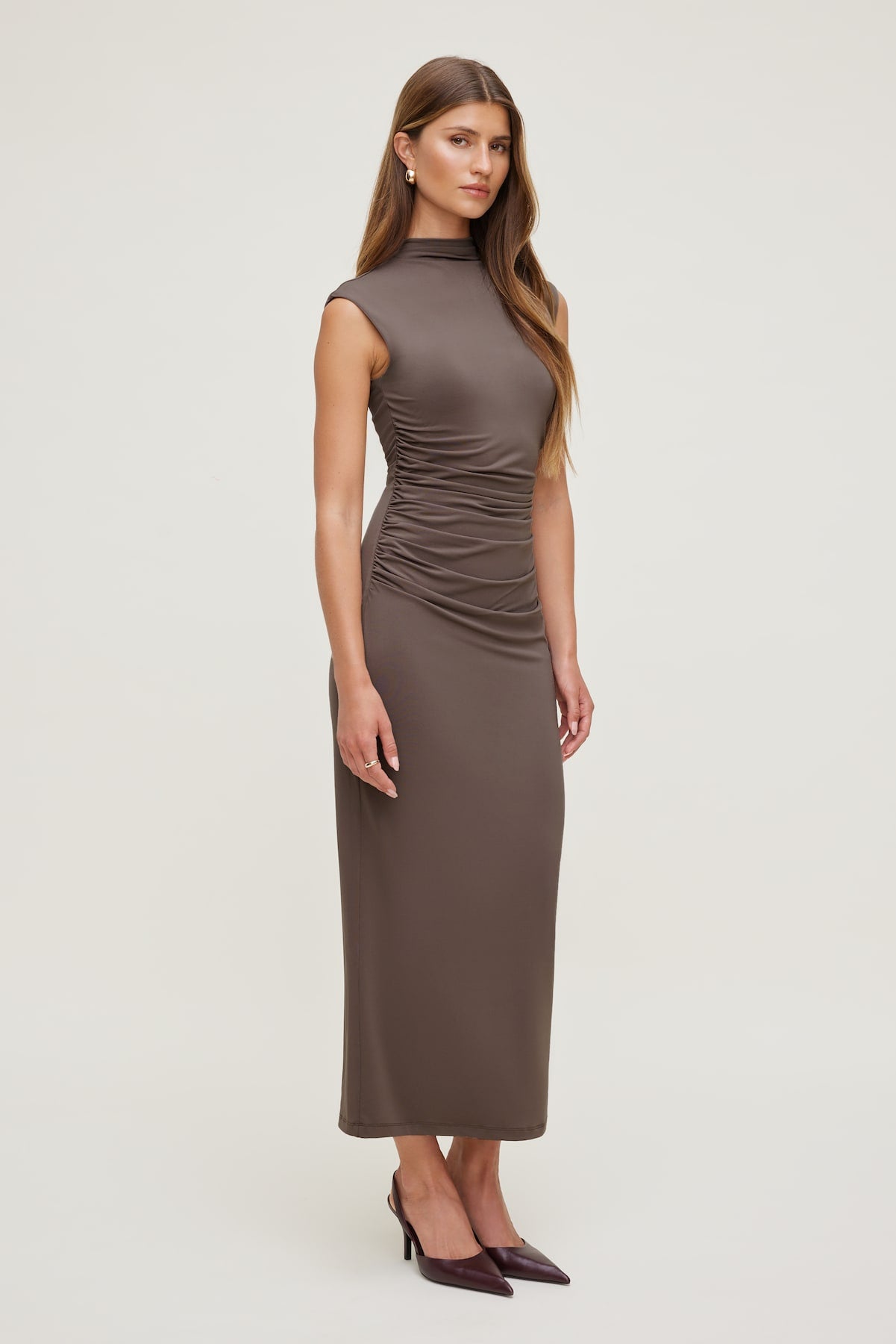 Dynamite Discount | Bria Sculpt Mock Neck Maxi Dress Brown