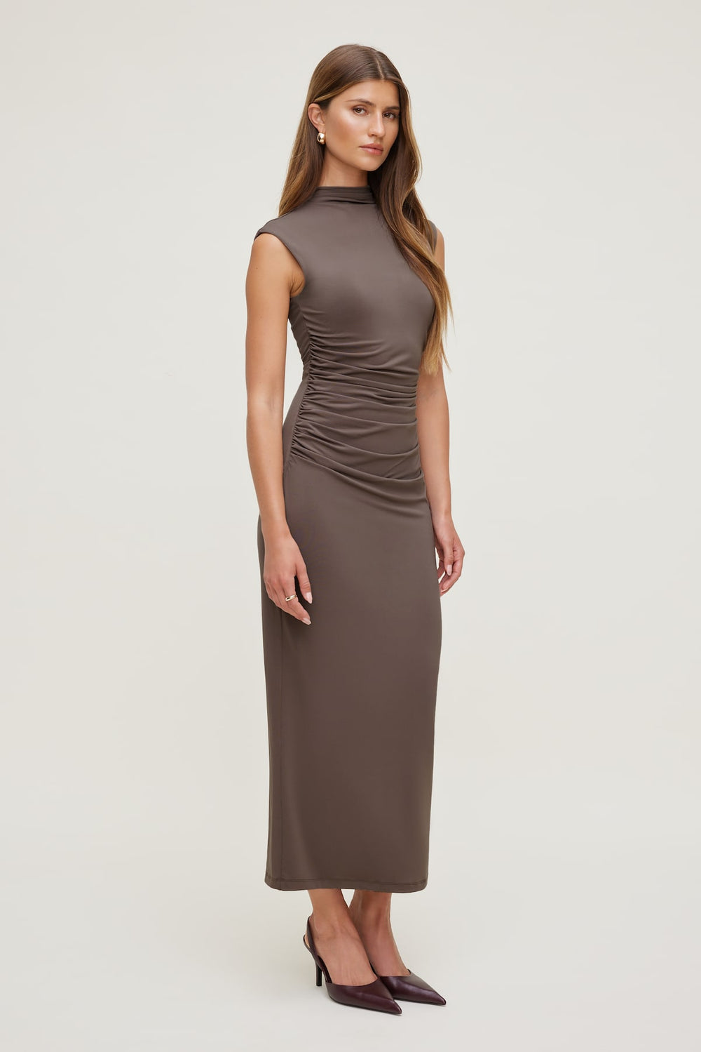 Dynamite Discount | Bria Sculpt Mock Neck Maxi Dress Brown