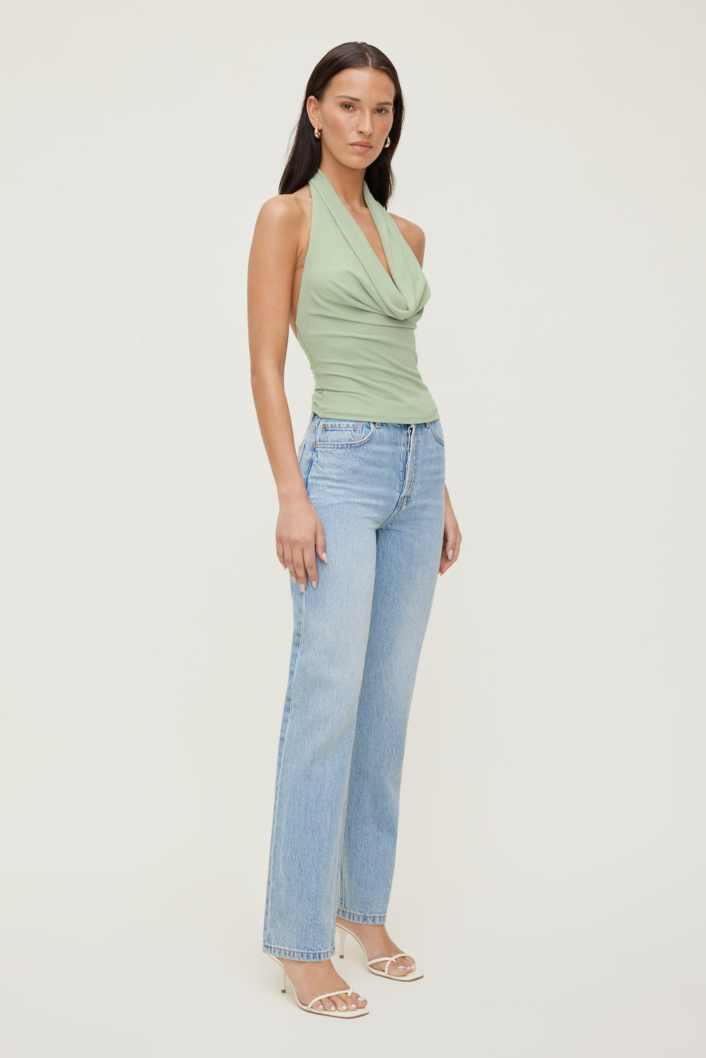 Dynamite Outlets | Cowl Neck Mesh Halter Top Green