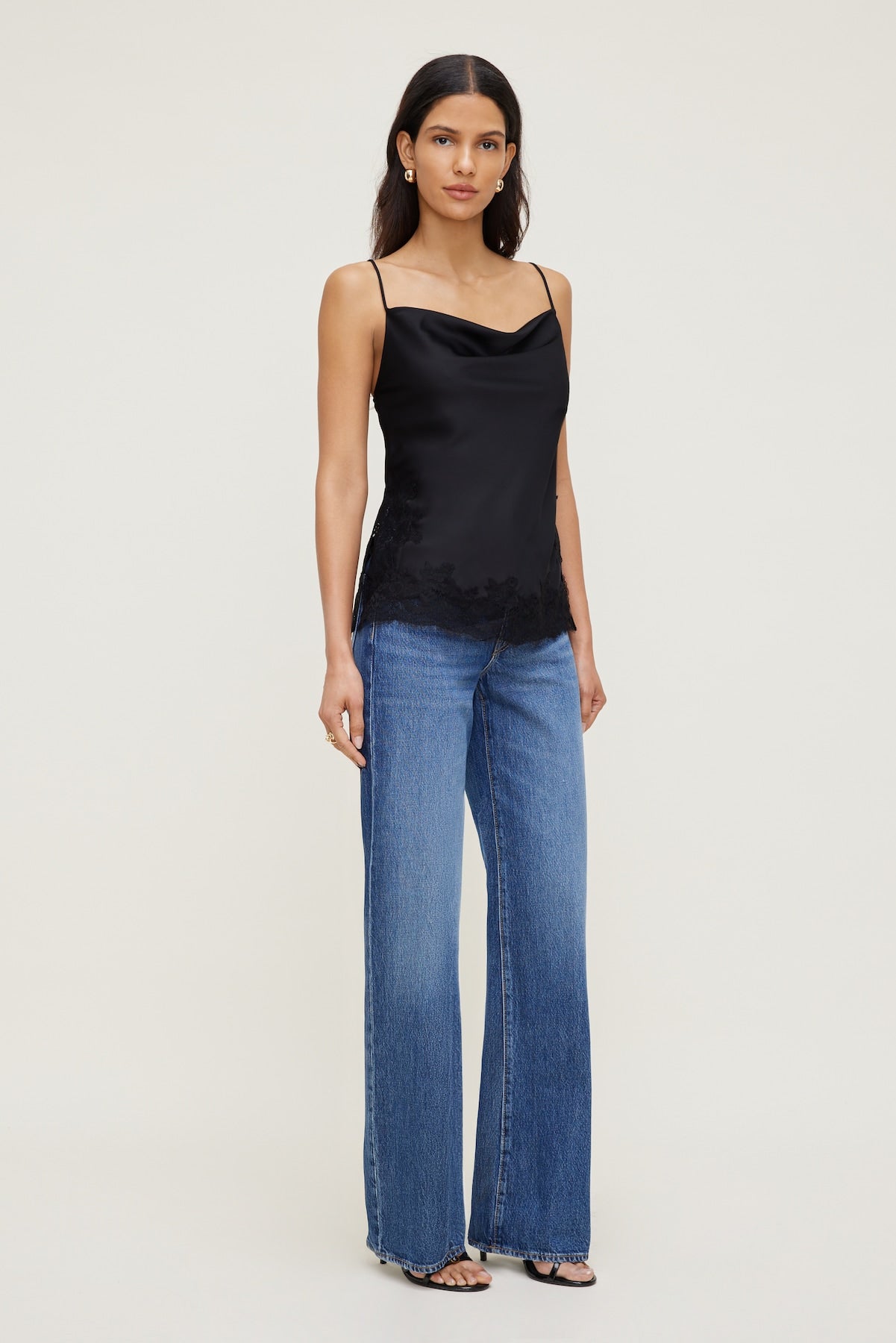 Dynamite Discount | Madi Lace Satin Cami Top Black