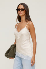 Dynamite Outlet | Cassie Asymmetric Lace Satin Cami Beige