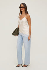 Dynamite Outlet | Cassie Asymmetric Lace Satin Cami Beige