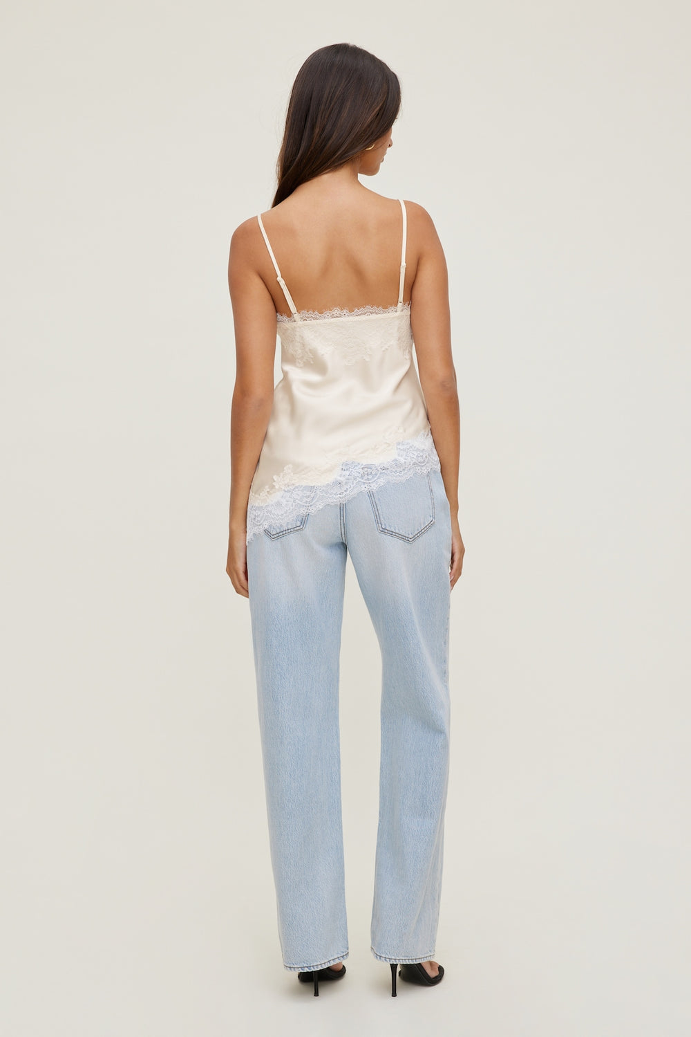 Dynamite Outlet | Cassie Asymmetric Lace Satin Cami Beige