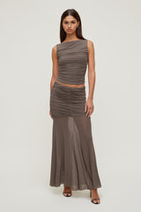 Dynamite Website Shop | Ruched Mesh Tank Top Brown