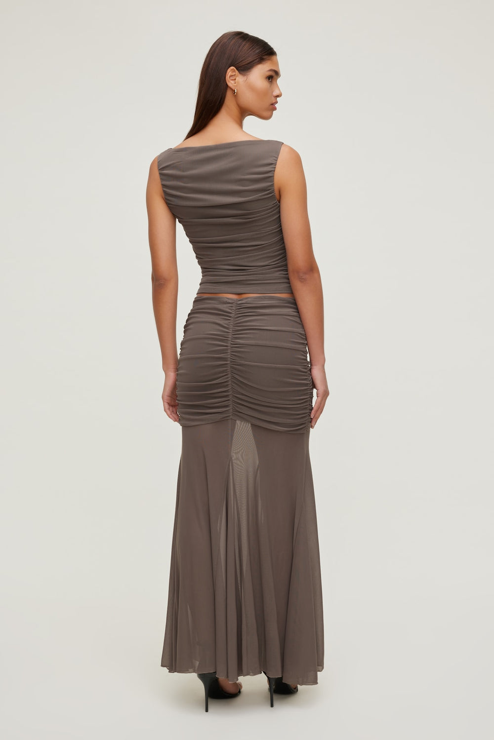 Dynamite Website Shop | Ruched Mesh Tank Top Brown