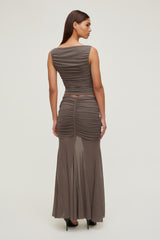 Dynamite Website Shop | Ruched Mesh Tank Top Brown
